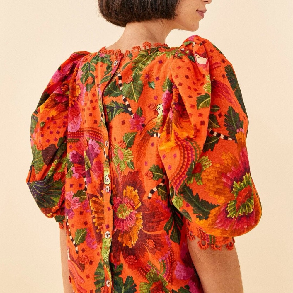 FARM Rio Women's Blouse in Orange Blooming Garden Size: XS - Picture 5 of 13